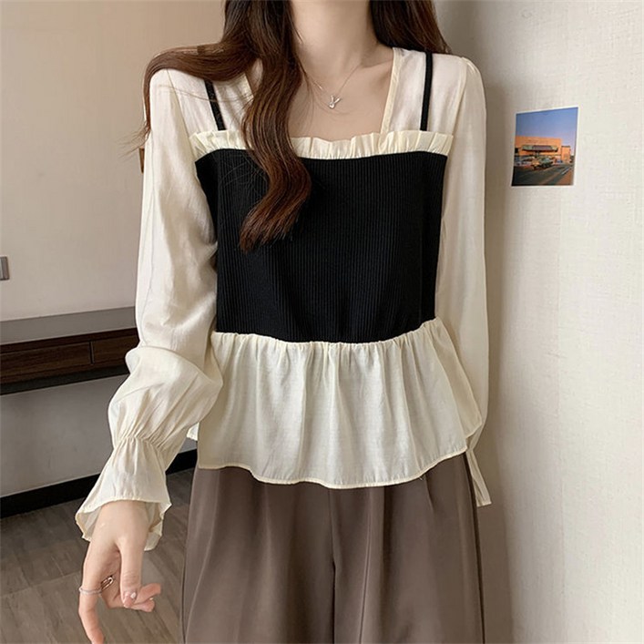 AURALA 여성 여름 블라우스 예쁜 블라우스 티셔츠 프릴