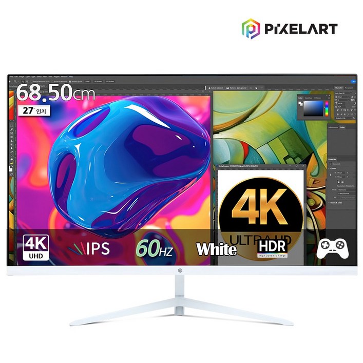 픽셀아트 PIXELART PAU2711W 화이트 무결점 UHD 60Hz 4K IPS 모니터, 68cm, PAU2711W