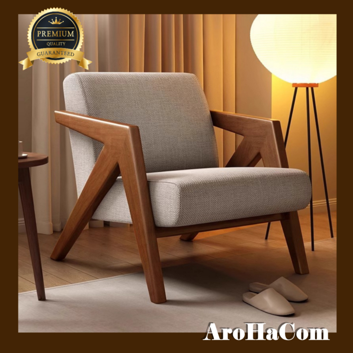 아로하닷컴 카페의자 낮은 라운지체어 암체어 1인 1인용 의자 엔틱 인테리어 미드센츄리 팔걸이, 1세트, 월넛-린넨