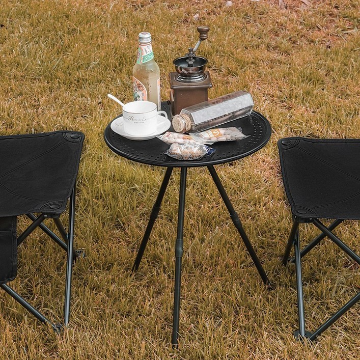 캠프21 2단 높이조절 원형 사이드 테이블 보관가방 포함, 블랙