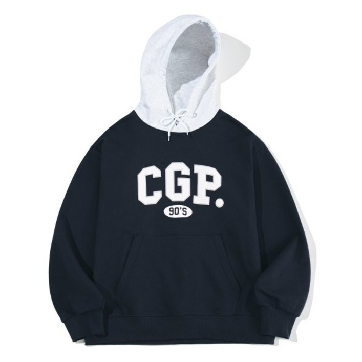 코드그라피 후드티 90S CGP 믹스 배색 후디_네이비
