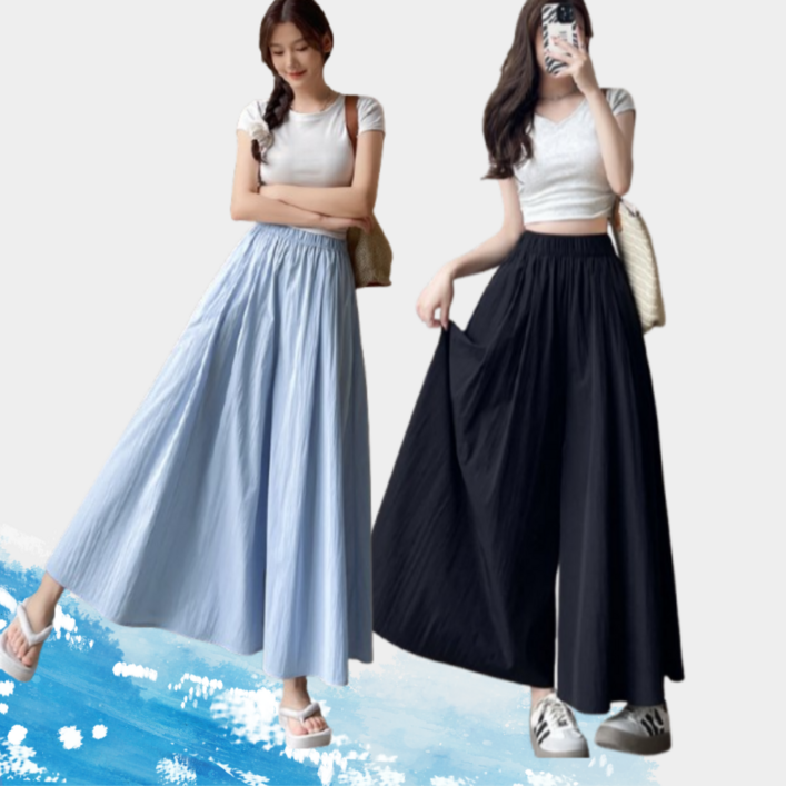 11 여성 쿨링 롱와이드 플레어 치마바지 4color 여름 체형커버 밴딩 와이드 치마바지