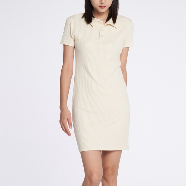 24COMMA CADS011023029 시티 올 데이 크레오라 골지 카라 반팔 미디 원피스