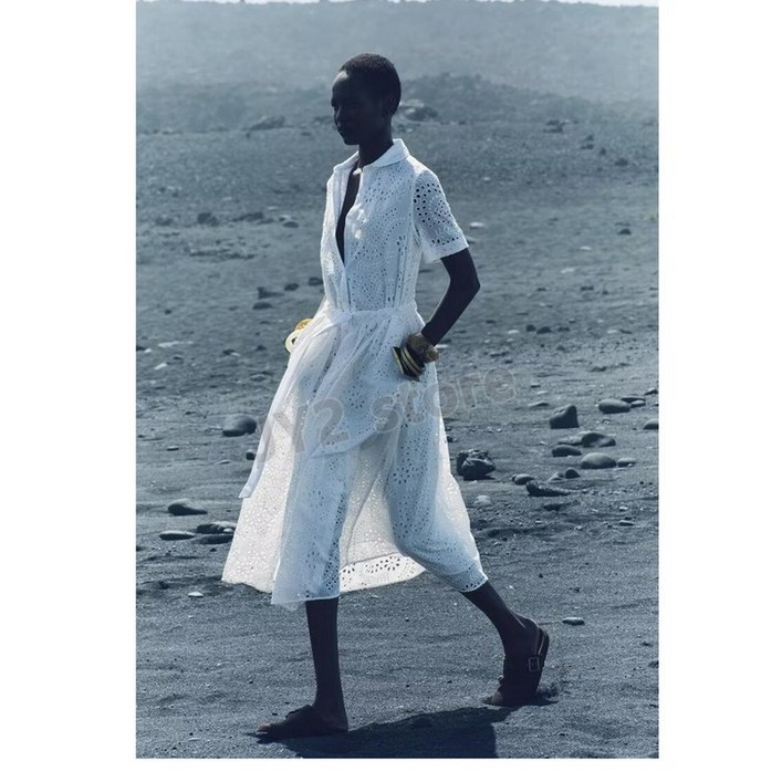 자라 화이트 자수 셔츠 드레스 2614271