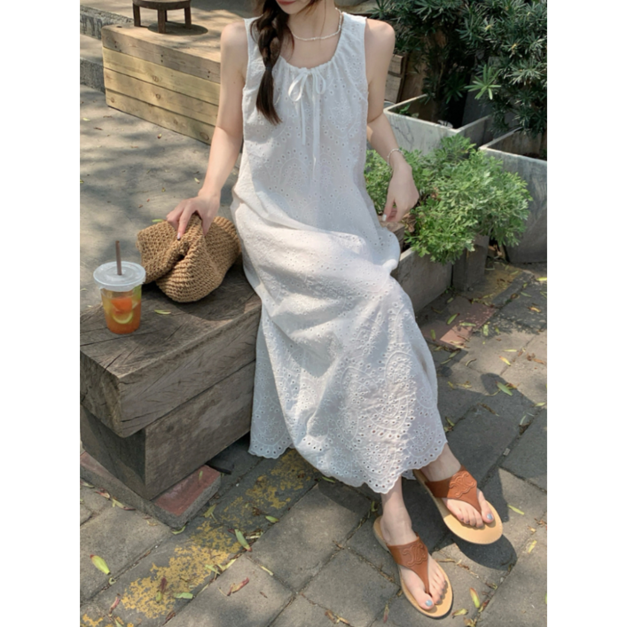 리본 스트링 나시 롱 원피스 여름 휴양지 여신 휴가