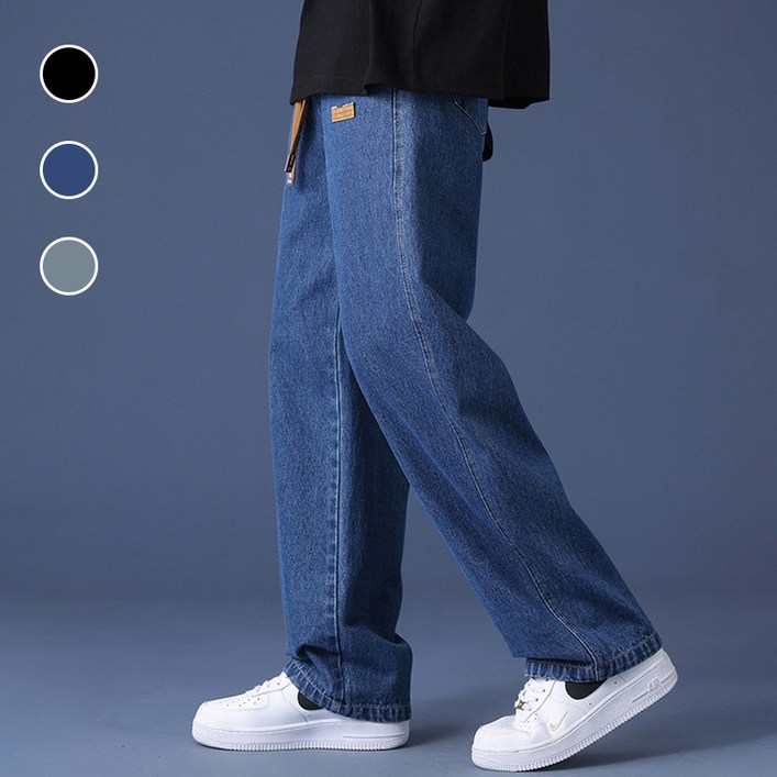 Titikong 남자 캐주얼 청바지 빈티지 워싱 스트레이트 오버핏 데님팬츠