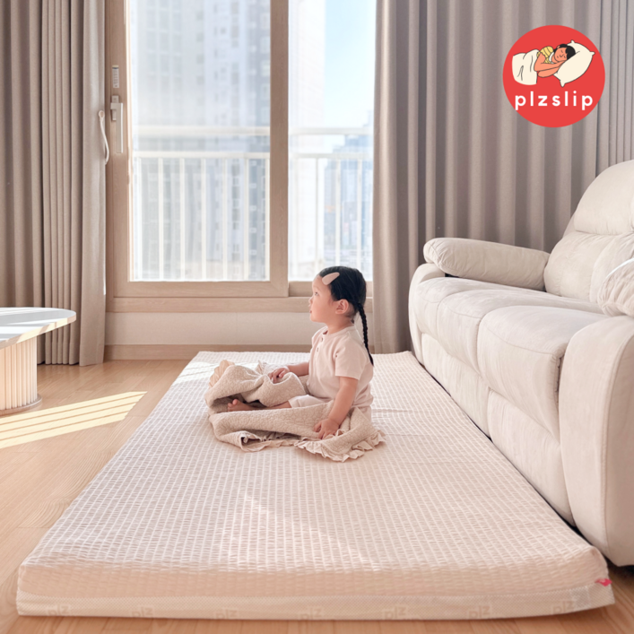탄탄 토퍼매트리스 침대 바닥 토퍼 메모리폼 단단한 슈퍼 싱글 접는 수면매트, 연베이지, 8cm