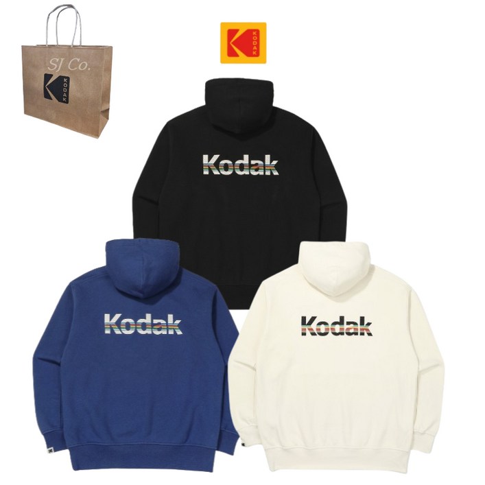 백화점판 코닥 후드티 긴팔 티셔츠 레인보우 세미오버핏  쇼핑백
