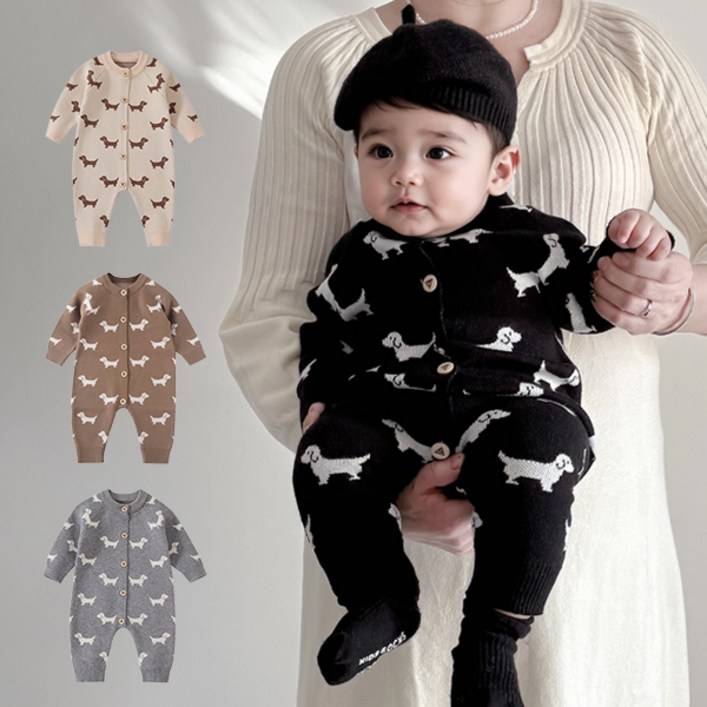 몽실이 퍼피 니트 긴팔우주복 아동 유아 남아 여아 가을 봄 점프슈트 외출복