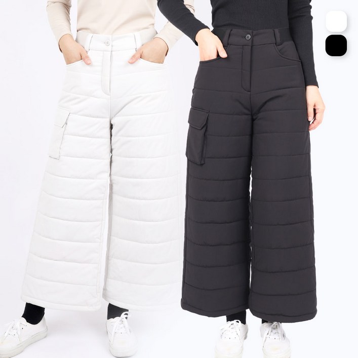 여성골프바지 겨울 누빔 와이드핏 스트링 조거 패딩팬츠