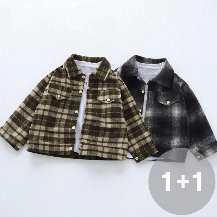 지디오 11 주니어 남아 루즈핏 체크 자켓 긴팔 카라 남방 가을 간절기 아우터 2종 세트