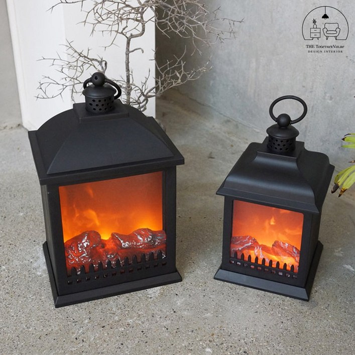 모던 블랙 랜턴 불멍 LED 조명 2size 크리스마스