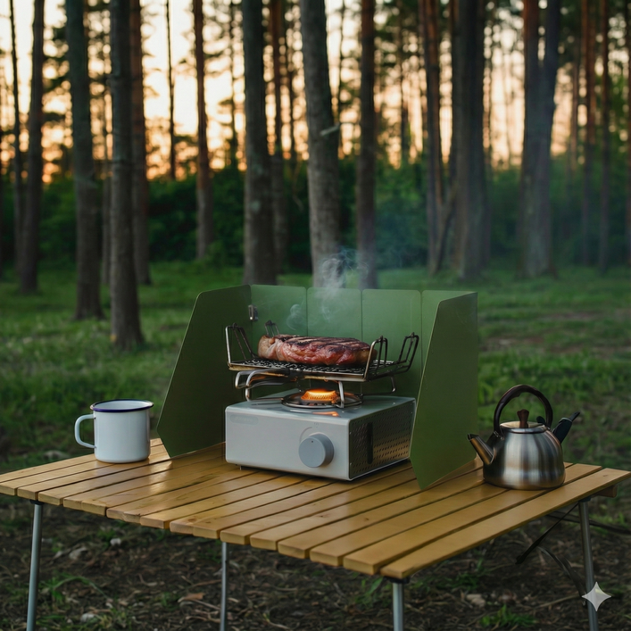 더웅 다각설치 접이식 버너 바람막이 + 파우치 세트, 1세트, 그린