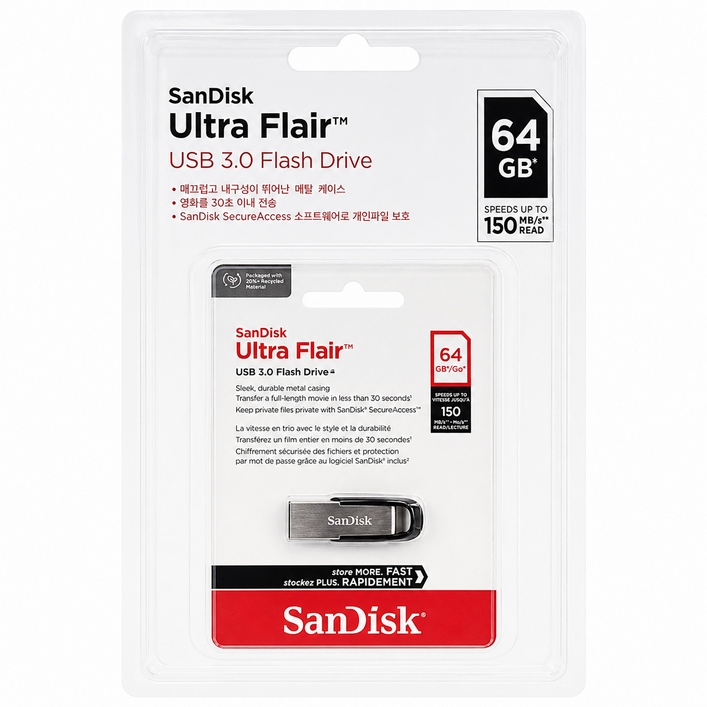 픽샵 코스트코 샌디스크 울트라 플레어 USB 3.0 고속 메탈 USB 휴대용+고급사탕증정, 1개, 64GB