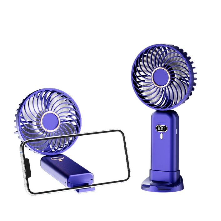 2in1저소음 미니선풍기 휴대용선풍기 손선풍기 5단풍, 자주색