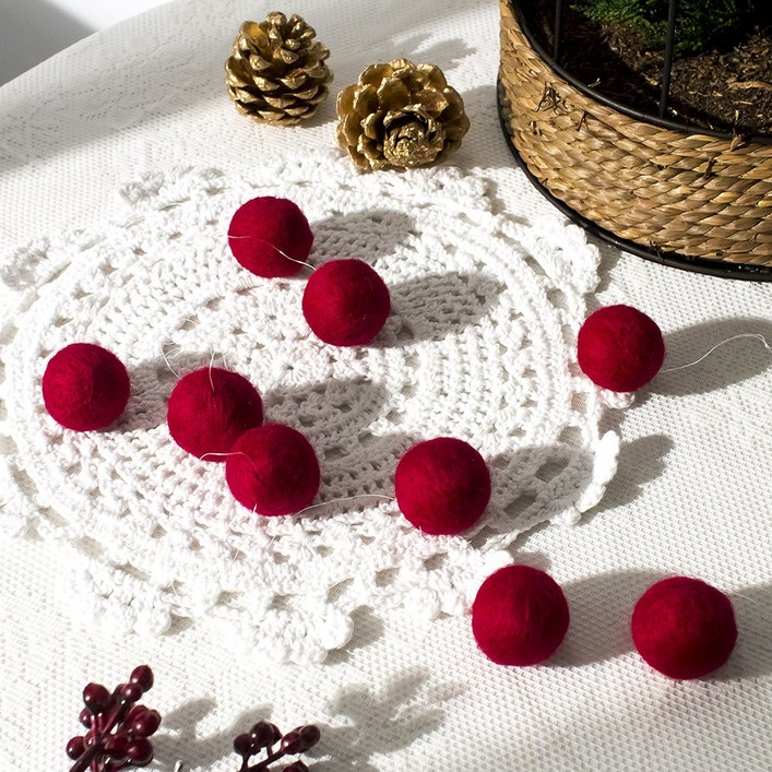 울볼 폼폼 미니볼 오너먼트 12개 세트, 크리스마스 트리 장식 소품 데코용품