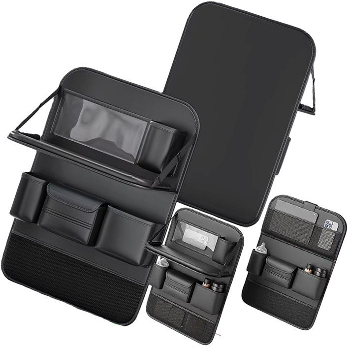 제피드 차량용 가죽 킥커버 멀티 테이블 수납 정리함, 블랙, 1개