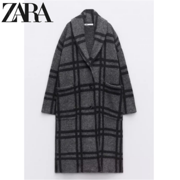 자라 ZARA 체크 자카드 니트 코트 모직 재킷