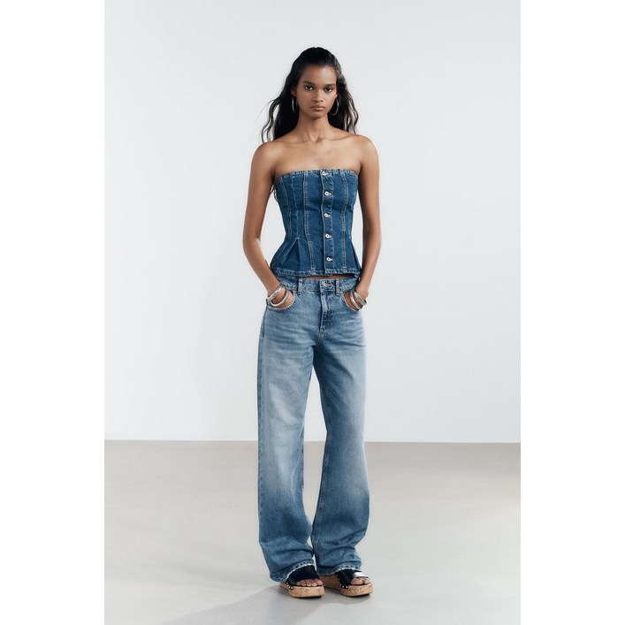 [국내발송] ZARA 여성 JEANS TRF WIDE LEG 미드라이즈 - 블루 358202