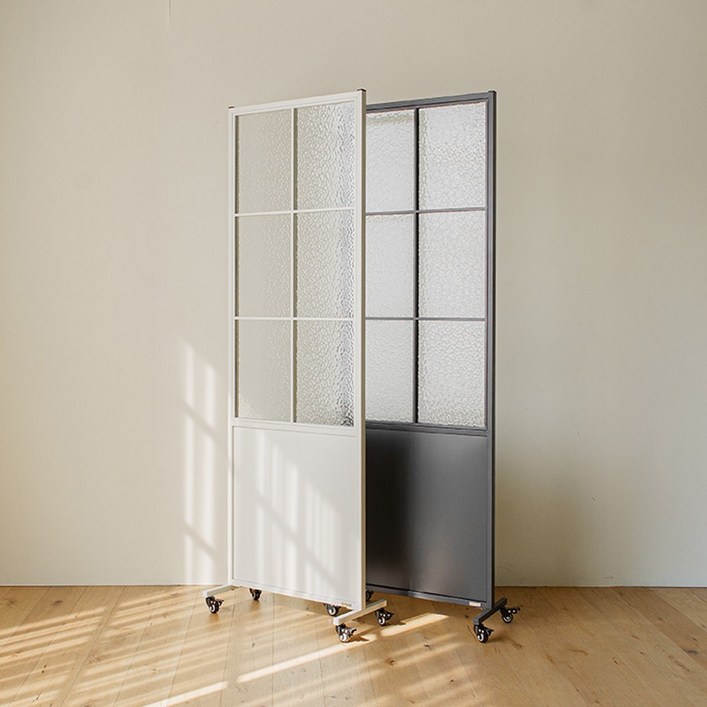 틴우드 아쿠아유리 철제 이동식 파티션 600 스탠드 세트 (600x1800), 블랙