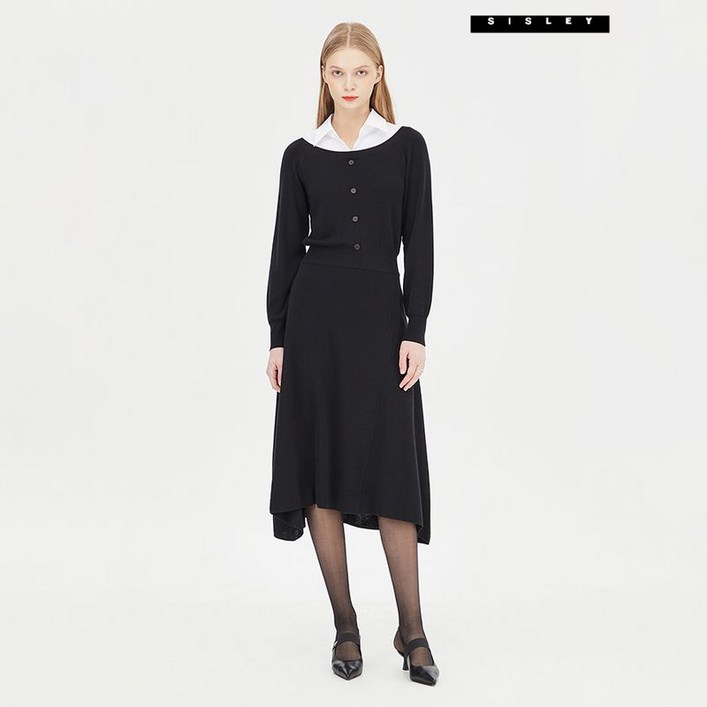 시슬리 우븐 카라 울 블렌드 니트 원피스 SAKO03411