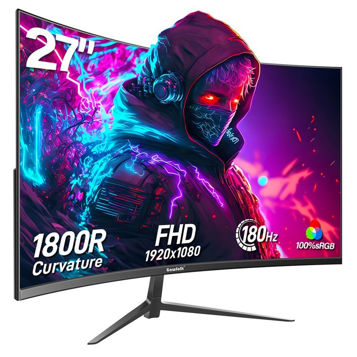 27인치 울트라와이드 게이밍 모니터, 180Hz FHD 1920×1080, 1800R PC 화면 커브드 모니터, 1k, 169, Gawfolk 특가 할인중, 70cm, 1K 180Hz