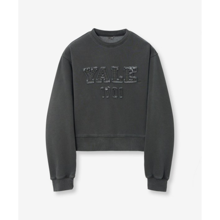 예일 여성 피그먼트 아플리케 크롭 스웨트셔츠 차콜