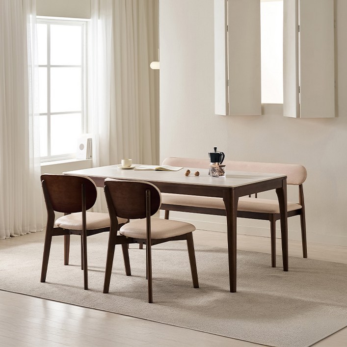 삼익가구 시에나 포세린 통세라믹 원목 식탁 1400/1600/1800 풀세트