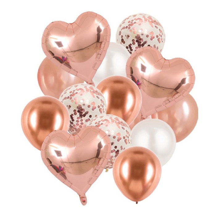 하트 스타 은박풍선 크롬메탈 혼합풍선 파티용품세트 에브리띵스마일 1168, 1세트, 하트 로즈골드