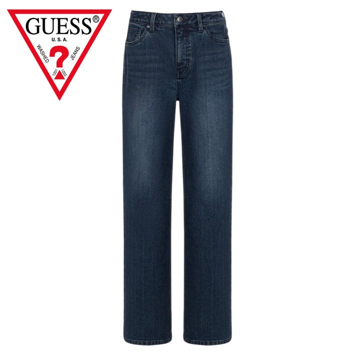 백화점발송 게스 여성 기모 청바지 와이드 데님 보온성 겨울 캠핑 여행 학교 블루진 팬츠