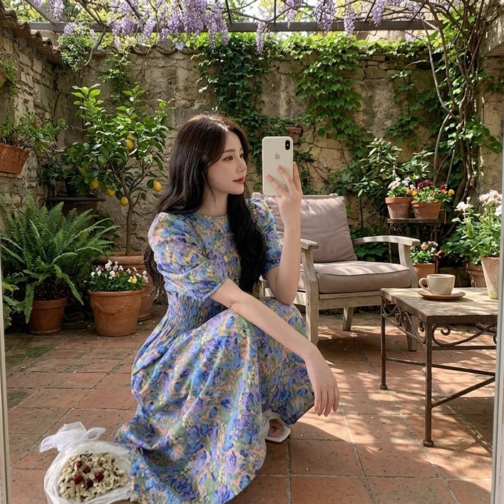 더모은 플라워 원피스 스모크 밴딩