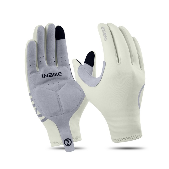 INBIKE 자전거 장갑 겨울용 2핑거 터치스크린 방풍 보온 통기성 미끄럼 방지 러닝 사이클링 스키 레저용, 1세트, Beige