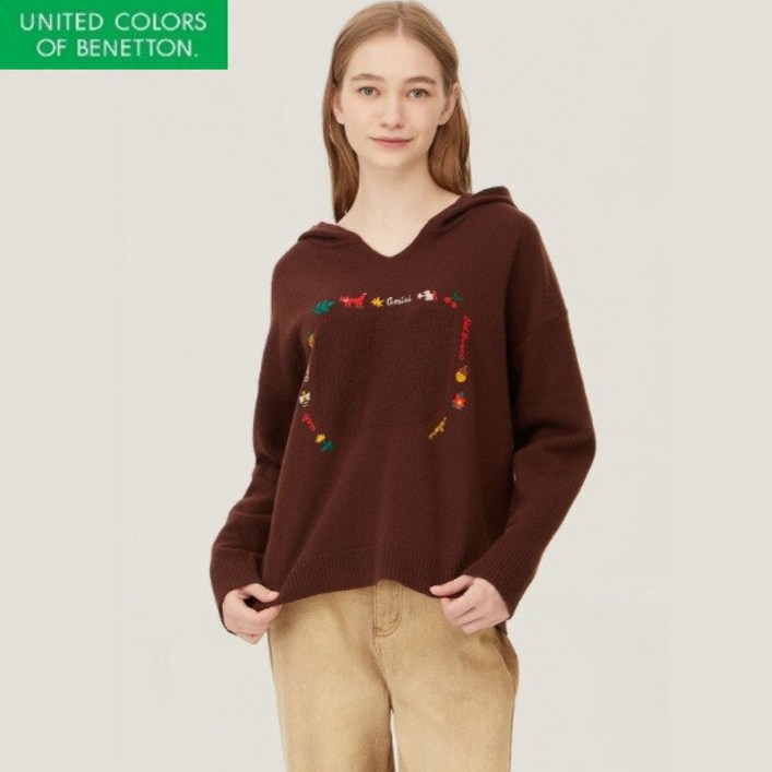 베네통 하찌 포켓 무늬 후드 니트BAKP71361
