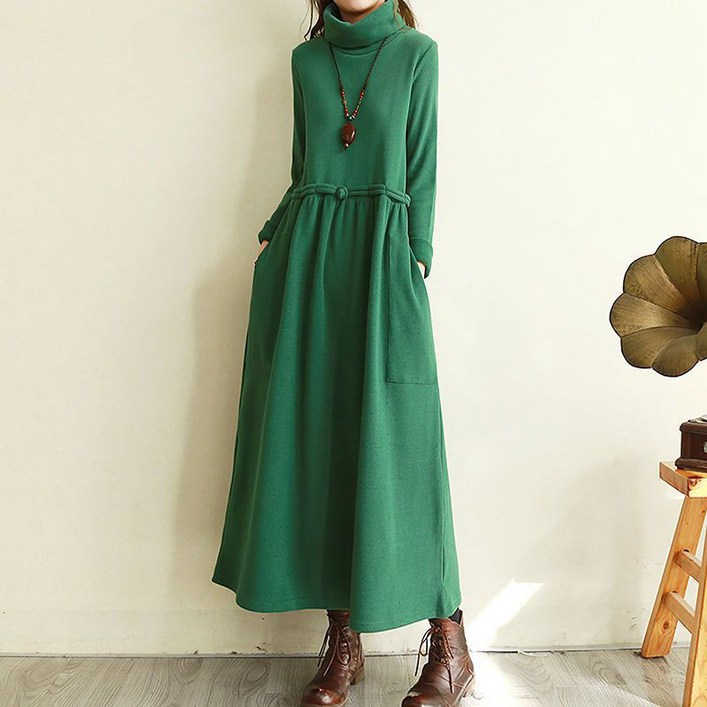 페이준 여성 가을 겨울 원피스 빅 사이즈 루즈핏 터틀넥 롱 스커트 LN077