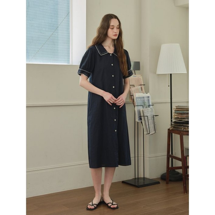 르샵 카라 소매 배색 포인트 코튼 원피스 DP2OW030A