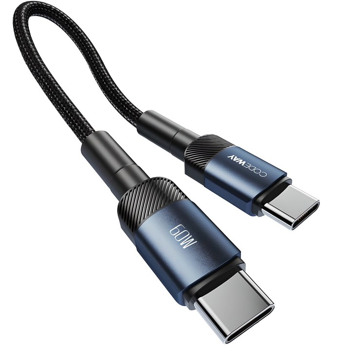 코드웨이 C타입C타입 초고속충전 데이터 숏 케이블, 15cm, 블루 C to C , 1개