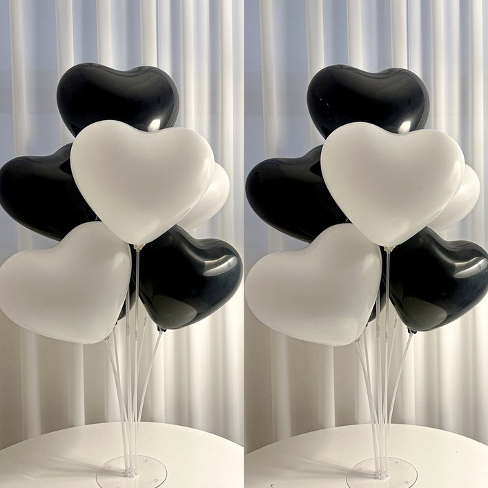 파티몬 하트 풍선 화이트 블랙 스탠드 용품 생일 파티 브라이덜 샤워 소품, 1개, 7개거 치스탠드 2P고무하트풍선블랙 8P화이트 8P