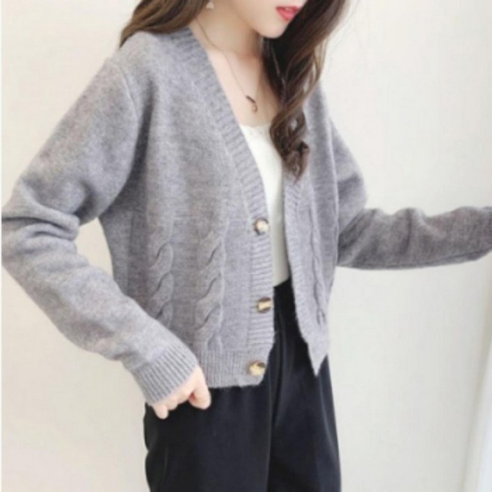 하객룩 오피스룩 러블리하고 브이넥 가디건 케이블 4컬러 단정한