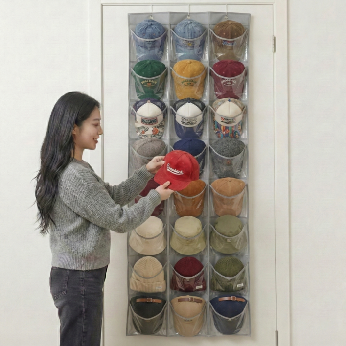 아르벤 공간 활용 다용도 수납 대용량 모자 정리함, 그레이, 1개