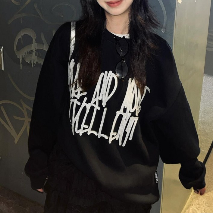 cammello 여성 스트릿 무드 그래피티 긴팔 맨투맨 빅사이즈 티셔츠