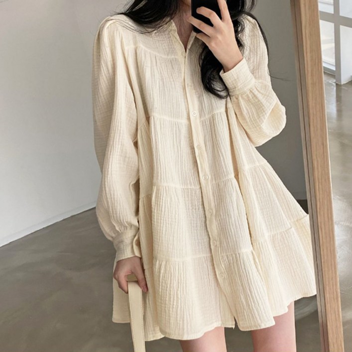 레티고 주름 박시 루즈 원피스