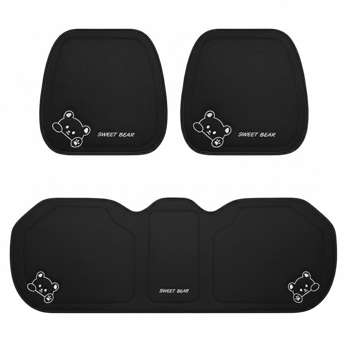 더반디 스위트 곰돌이 사계절 인테리어 자동차 방석 앞좌석 뒷좌석 세트, 1세트, 스위트 블랙