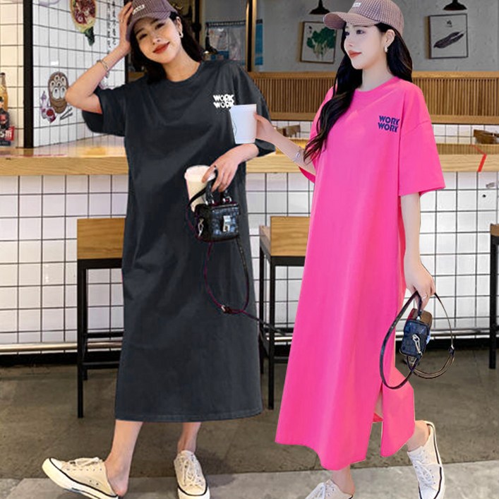 로지 여성용 박스핏 반팔 면 롱 원피스 2개