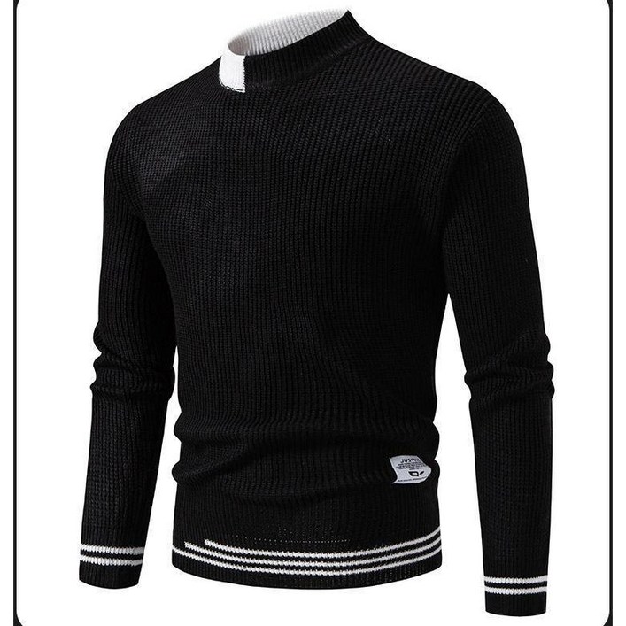 다즈몰 M6152 빌라체온상의 남성 반폴라 라운드 니트 긴팔 상의 깔끔한 무지 줄무늬포인트