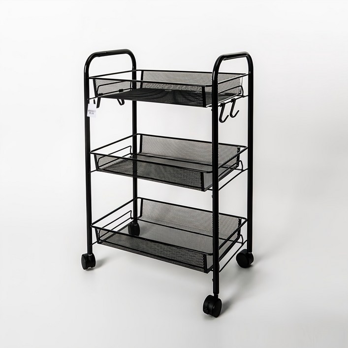 마켓플랜 메쉬 철제 트롤리 3단