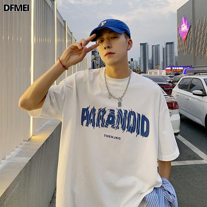 DFMEI 반팔 티셔츠 남맨투맨 라운드 탑