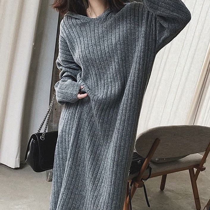 캐주얼한 봄 가을 울 롱 원피스  그레이