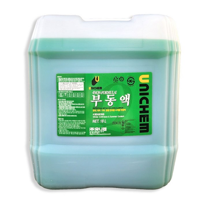유니켐 부동액 18L 사계절용 냉각수 동결방지 부식방지 말통 업소용 자동차용 전차종, 1개, 18L