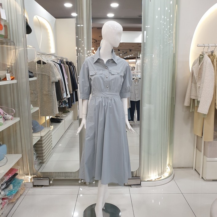 씨씨콜렉트 23년 퍼프소매 뒷밴딩 롱원피스 E232PSE153