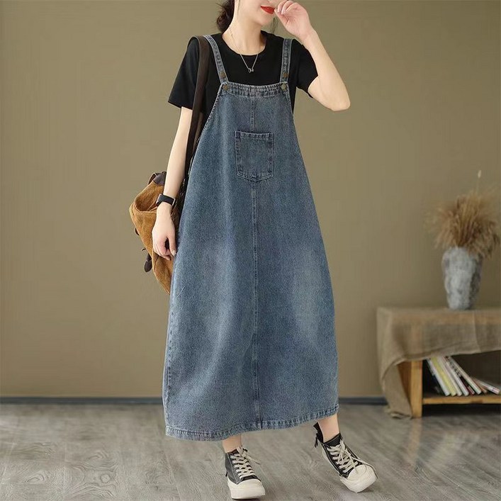 Chephie 빅 사이즈 캐주얼 데님 나시 원피스